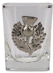 R1332 Square Shot Glass 2oz Thistle Badge