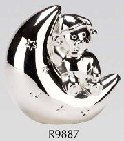 R9887 Sleeping Bear Sitting on Moon Money Silver Plated