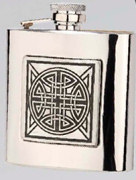 R3783 Highland Hip Flask Celtic Pewter Ins 6oz Stainless Steel