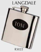 R3022 Langdale Hip Flask 6oz with Oval Black Engraving Plate - Engravable & Gifts/Flasks