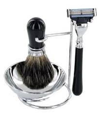 SHV03 Shaving Set Black Mach 3 Razor Badger Brush Bowl & Stand