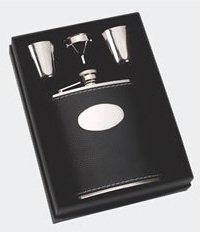 R3119 Black Leather Covered Hip Flask set