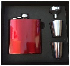 X57420 Hip Flask 6oz Red Gloss Gift Boxed 2 Cups & Funnel - Engravable & Gifts/Flasks