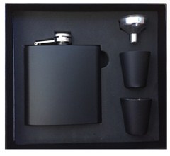 X57422 Hip Flask 6oz Black Matt Gift Boxed 2 Cups & Funnel