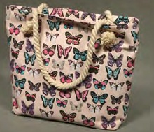 BD046 Butterflies Print Roped Handle Canvas Bag