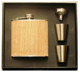 X57030 Hip Flask laser 6oz Wood Wrap