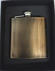 X57022 Hip Flask Laser Ready Brushed Antique Gold 6oz