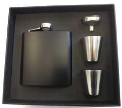 X57422 Hip Flask 6oz Matt Black Gift Boxed 2 Cups & Funnel