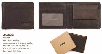 Zippo 2005118 LEATHER BI-FOLD WALLET w/COIN POCKET Mocca (11 x 10 x 1.5cm)