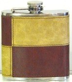 X58092 Hip Flask 6oz Tan Check Leather in display box