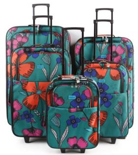 2087F-5-PPGN Pretty Petals Green (5 Piece set) Trolley Cases