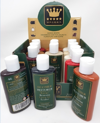 ..Sovereign Leather Restorer Cream 150ml Display Pack (24 assorted) - Sovereign Shoe Care/Shoe Creams