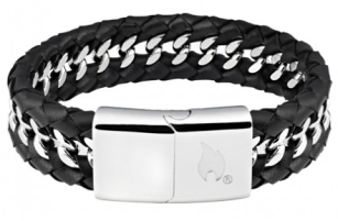 Zippo 2006239 Steel Braided Leather Bracelet Black & Silver