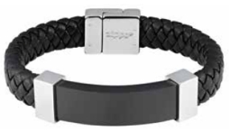 Zippo 2006234 Steel Braided Leather Bracelet Black & Silver - Zippo/Zippo Jewellery