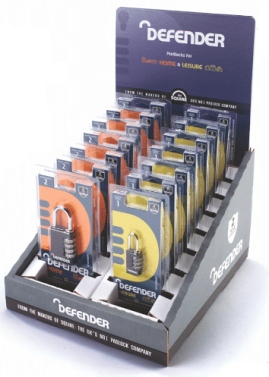 CT10 Squire Defender Combination Padlock Display Pack (12) 3 each COMBI20, COMBI30, and 6 COMBI40 combination padlocks