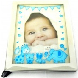 ***X86014 Baby Clothes Photo Frame Blue 23cm x 17cm - Engravable & Gifts/Picture Frames