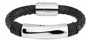 Zippo 2006238 Steel Braided Leather Bracelet Black & Silver - Zippo/Zippo Jewellery